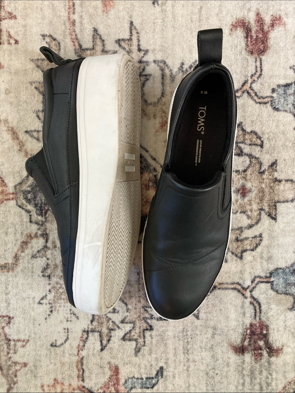 TOMS Black Slip-On Leather Platform Sneakers